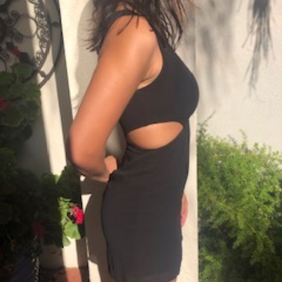 Black Mini Dress with Small Slits on the Sides - Picture 2 of 3